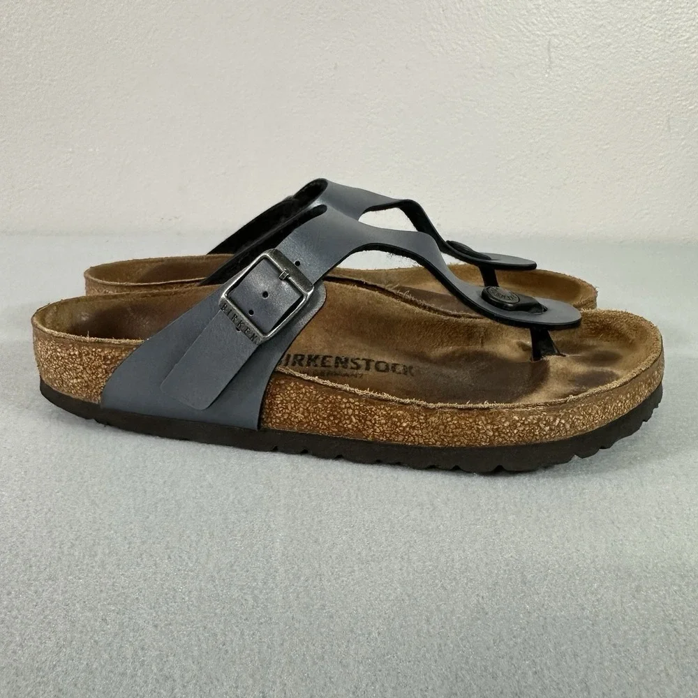 Birkenstock Gizeh Birko Flor Sandals Blue Onyx Womens Size L8 M6 EU 39